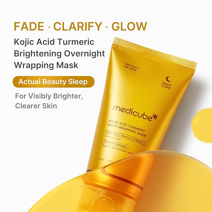 medicube Wrapping Mask Kojic Acid, Turmeric, Vitamin C Overnight Peel Off Facial Mask | Brighten & Defends Against Skin Stress for a Clear, Glowing Complexion | Korean Skin Care, 2.53 fl.oz - Bloomnest