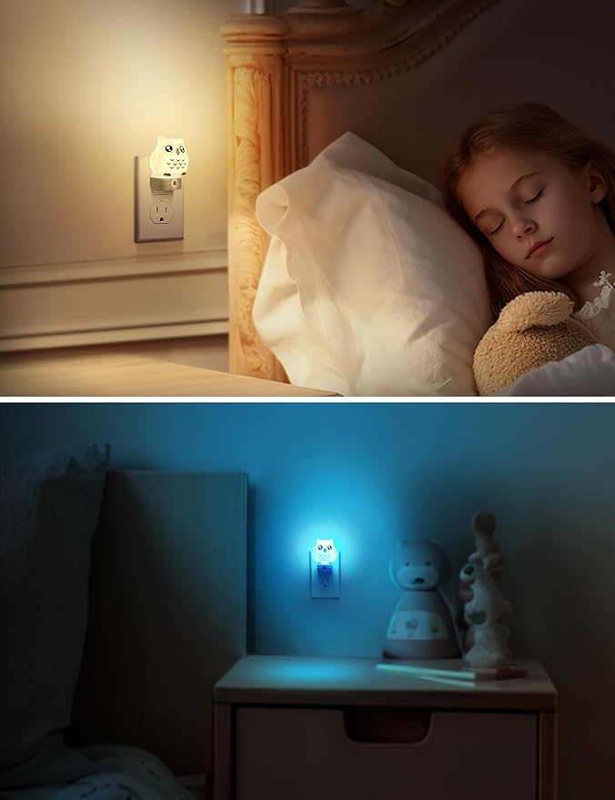L LOHAS LED Owl Night Light for Kids, 3D Owl Night Light Plug in Wall, Dusk to Dawn Sensor, 8-Color Changing+Soft White 3000K, 3 Lighting Modes, Nursery Night Lights, Children, Room Decor - Bloomnest