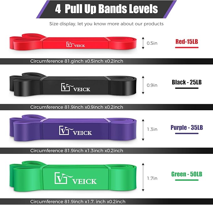 VEICK Resistance Bands for Working Out, Exercise Bands, Workout Bands, Pull Up Assistance Bands, Long Heavy Stretch Bands Set for Men and Women, Power Weight Gym at Home Fitness Equipment - Bloomnest
