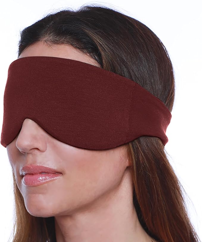 Happyluxe Escape Sleep Mask - Buttery Soft Airplane Eye Mask for Sleeping or Napping in Bed. Machine Washable. - Cabernet Red, Made in USA - Bloomnest