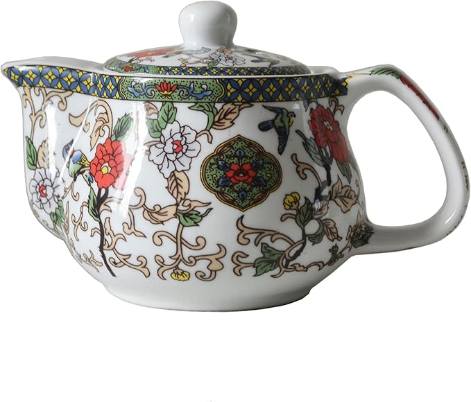 Small Porcelain Teapot, 9oz Tea Pot with Stainless Steel Filter Colorful Chinese Flower Birds (Flowers and birds)