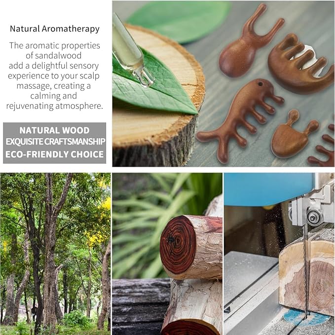 Handmade Scalp Massage Comb - 100% Natural Portable Wide Tooth Scraping Stimulator Wooden Massager - Manual Guasha Tool for Face Head Eye Nose Neck Back - Relaxing Wood Gift for Women Men - Bloomnest