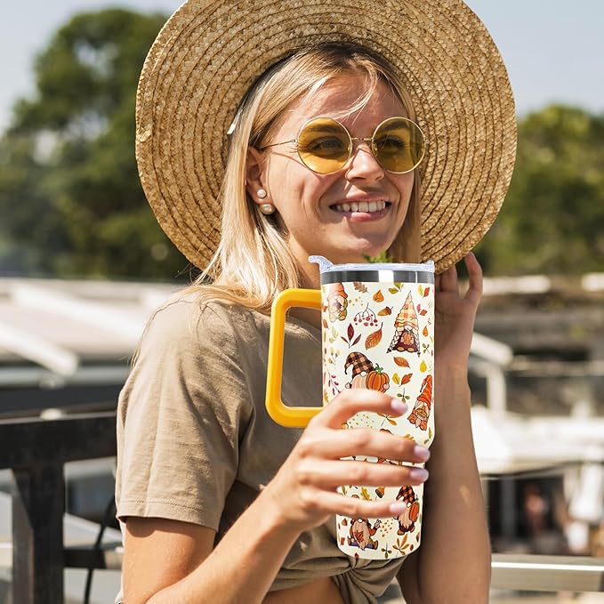 Ceovfoi 40 oz Fall Gnome Tumbler Insulated Stainless Tumbler, Fall Travel Coffee Cup Water Botter, Autumn Fall Gift for Thanksgiving Christmas - Bloomnest