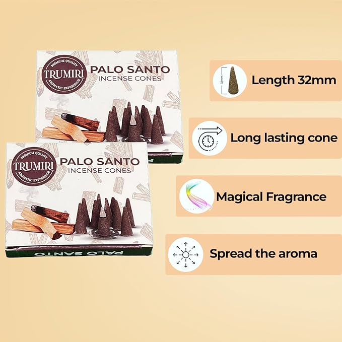 Palo Santo Incense Cones - Total 60 Cone Incense - Six Packs of 10 Insence Cones - Incense Cones Scented - Cone Incense Scents - Insense Cones - Inscent Cones TRUMIRI