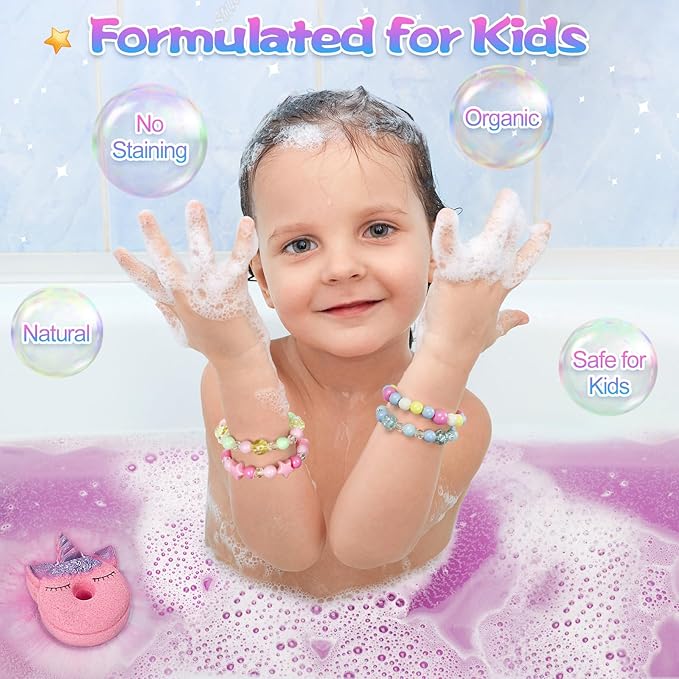 Bath Bombs for Girls,6 Packs Unicorn Donut Bubble Bath Bathbombs with Surprise Toys Inside, Bath Toys for Kids Age 4-8, Birthday Christmas Basket Stuffer Gifts for Girls 3 4 5 6 7 8