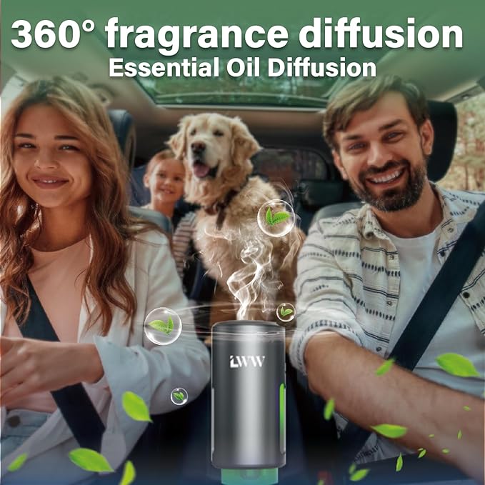 Car Air Freshener - Smart Adjustable 3-Speed Intensity, Rechargeable Humidifier Car Essential Oil Diffuser - Comes with 8 Bottles of 10ml Perfume (Gray) - Bloomnest