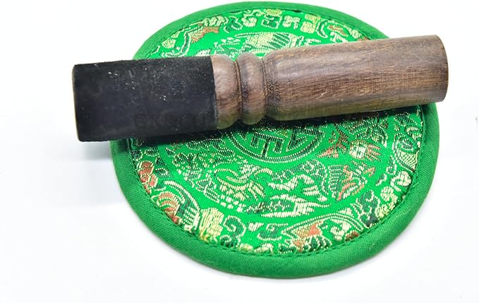 4.5 Inch Etching Handmade Singing Bowl Yoga Meditation, with cushions and Mallet,Heart Chakra (Green) from Nepal - Bloomnest
