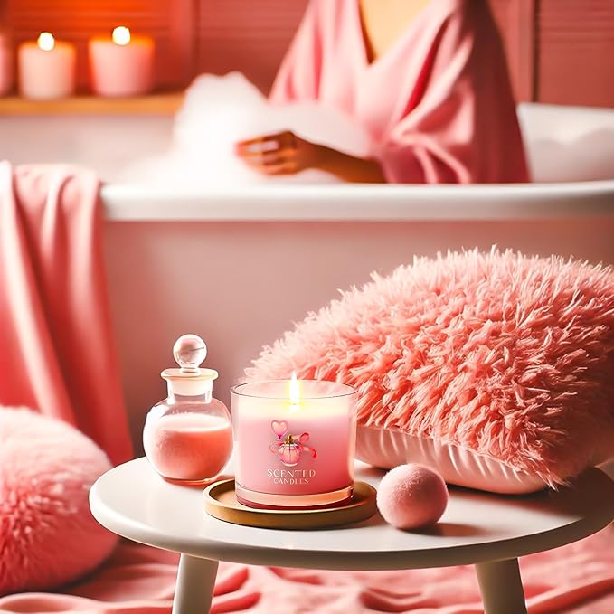 Pink Candles, Scented Candle Gift Set for Stress Relief, 3 Votive Candles for Women and Men, Birthday Candle Gifts for Women, Candles Gifts for Women (Pink, 7 oz) - Bloomnest