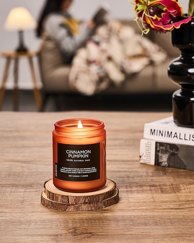 M&SENSE Cinnamon Pumpkin Fall Scented All Natural Soy Wax Candles for Home Scented, Cotton Wick Autumn Long Burning 7.05oz 50 Hours Burn Time, Jar Candle Gift for Thanksgiving - Bloomnest