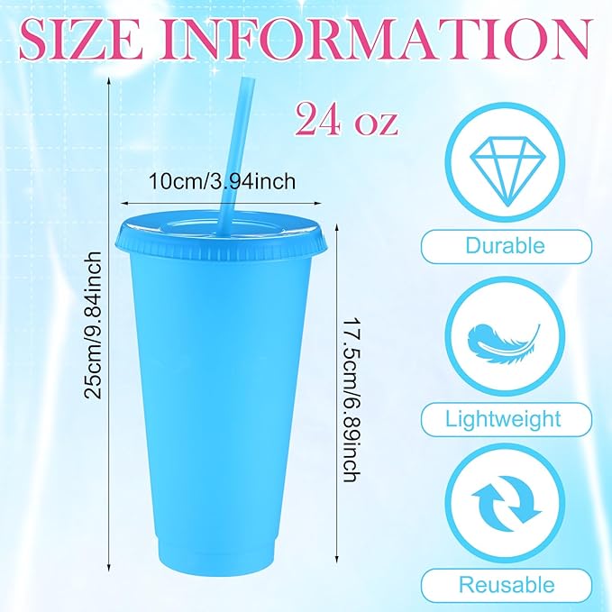 Honeydak 30 Pack Tumbler with Straw and Lid Bulk Water Bottle Iced Coffee Travel Mug Cup Reusable Plastic Cups for Party Birthdays 24-27 oz (Pink and Blue Color) - Bloomnest