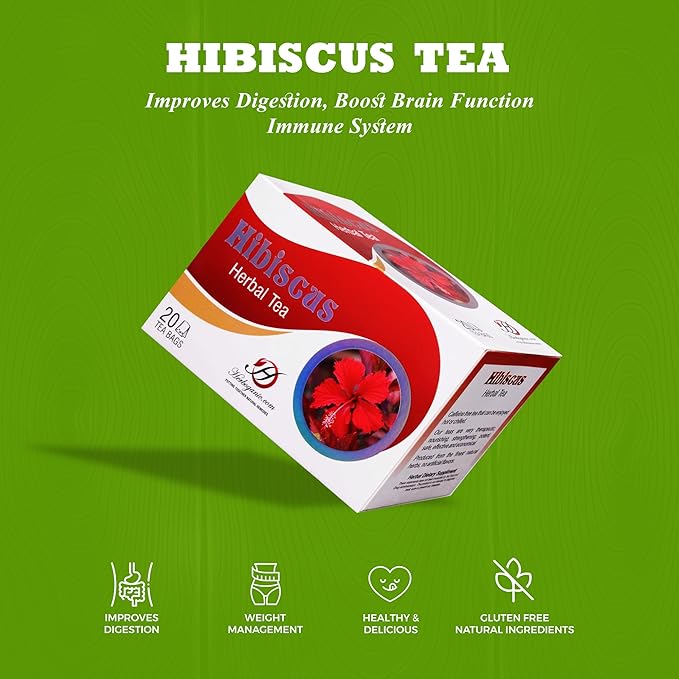 HERBOGANIC Hibiscus Herbal Tea - Digestion and Immune Support | Refreshing and Delicious Blend | Natural Ingredients | 20 Tea Bags - Bloomnest