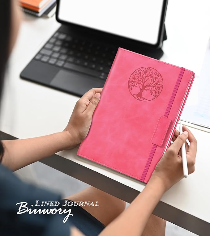 Lined Journal Notebook for Women Men,256 Pages A5 Hardcover Leather Journals for Writing,Travel,Business,Work & School,College Ruled Notebooks for Note Taking,Diary Notepad 5.7"×8.3"(pink) - Bloomnest