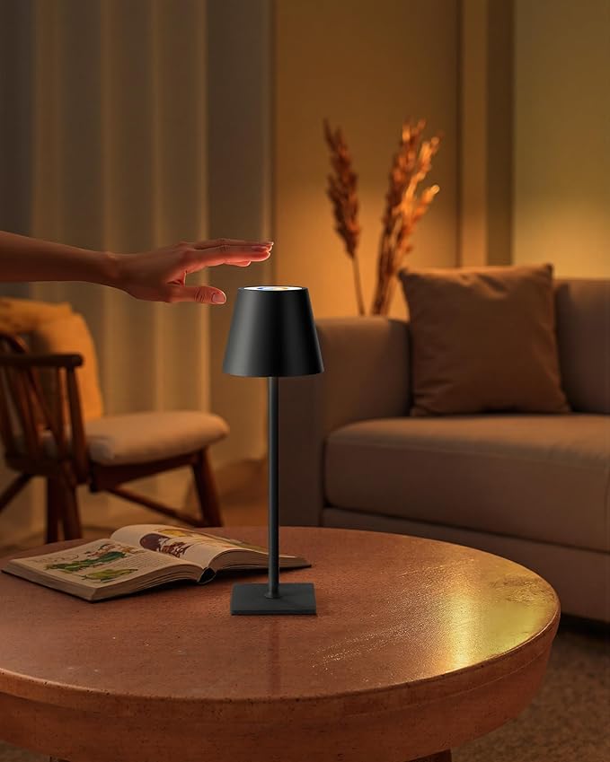 KDG 2 Pack Cordless Table Lamp, RGB Color Stepless Dimming Up, 4000mAh Battery Operated Portable LED Desk Lamp, for Dinning Room, Bedroom, Bar, Outdoor Garden, Camping, Night Light (Black) - Bloomnest