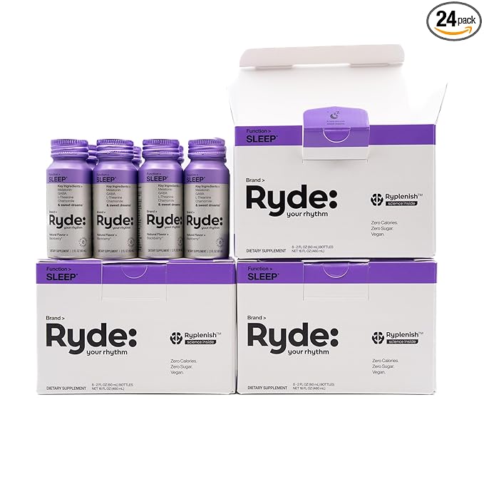 Ryde: SLEEP | 2oz Sleep Shot for Occasional Use | Melatonin, GABA, L-Theanine & Chamomile | Blackberry Natural Flavor | Sugar-Free, Zero Calories, Vegan | Manufactured in USA (24 Pack) - Bloomnest