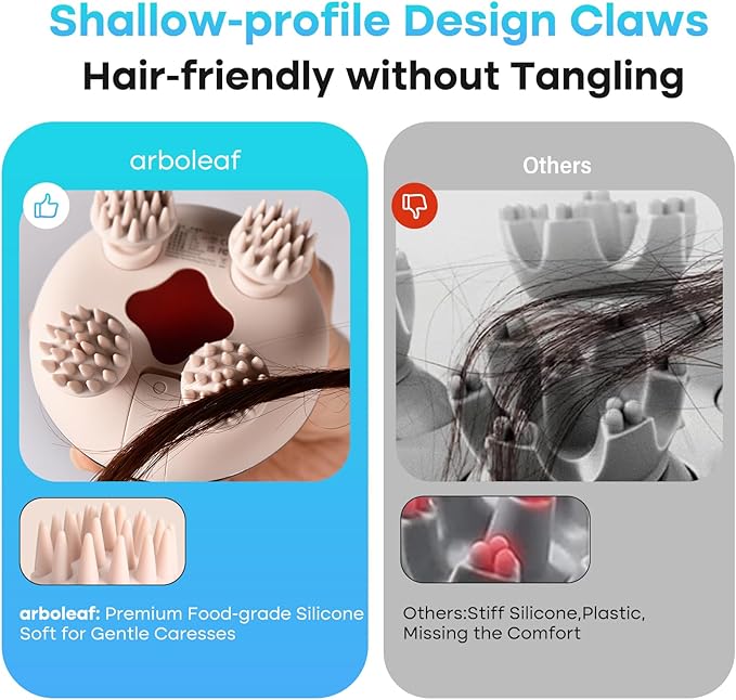 arboleaf Electric Scalp Massager Head Massager Scalp Stress Relax, 5 in 1 Kneading 128 Massage Nodes, Waterproof Hair Massage with 8 Removable Claws Cat Scratcher, Gift for Dad Mom arboleaf