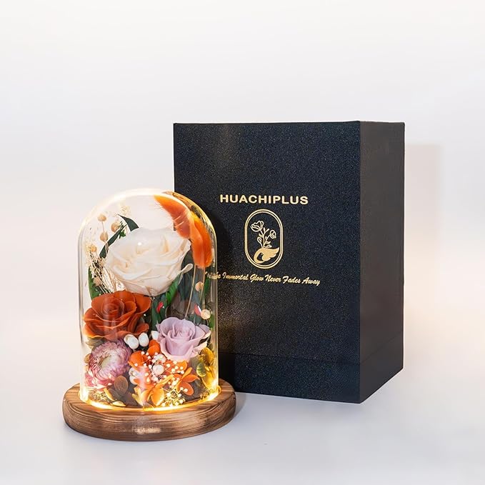 Forever Flowers with Symbolic Ladybugs: Preserved Flowers Gift for Women-Romantic Table Centerpiece-Valentines, Anniversary, Mom Gifts for Her-Flowers for Delivery Prime (Orange) - Bloomnest
