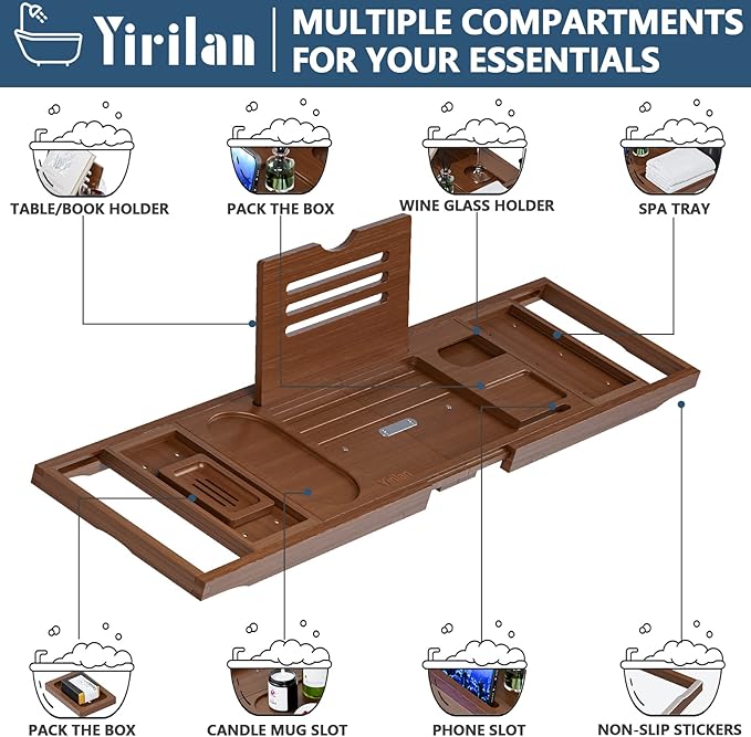 Yirilan Luxury Bathtub Tray Caddy, Expandable Bath Tray, Unique House Warming Gifts, New Home, Anniversary and Wedding Gifts for Couple, Bridal Shower Gift for Women - Bloomnest