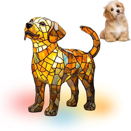 Atlodas Labrador Lamp, Retro Stained Resin Tabletop Night Light, Dog Series Art Night Light, Dog Lamp Stained Glass, 3D Cute Pet LED Table Lamps, Gift for Lovers (#06, 7.87) - Bloomnest
