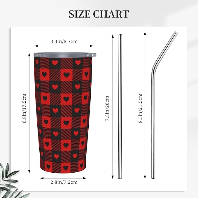 Buffalo Plaid Tumbler with Lid and Straw 20 oz Stainless Steel Cup Insulated Tumbler Coffee Mug for Home Office or Car Christmas Birthday Gifts - Bloomnest