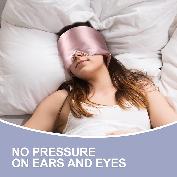Mulberry Silk Sleep Mask for Side and Back Sleepers, Blackout Eye Mask for Sleeping for Women Men with Adjustable Band, Comfortable Soft Pressureless Eye Cover for Sleeping in Large Size - Bloomnest