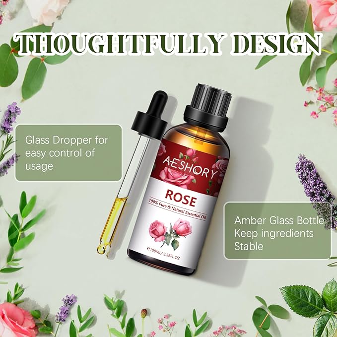 Rose Essential Oils 3.38FL.OZ - Aromatherapy Essential Oils for Diffusers for Home, Rose Scented Oils for Massage, Soap Candle Making Scents - 100ML - Bloomnest