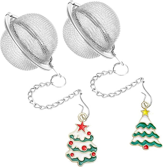 Stainless Steel Mesh Tea Infuser, 2.1 in. Tea Ball with Christmas Tree Pendant, 2PC Set - Bloomnest