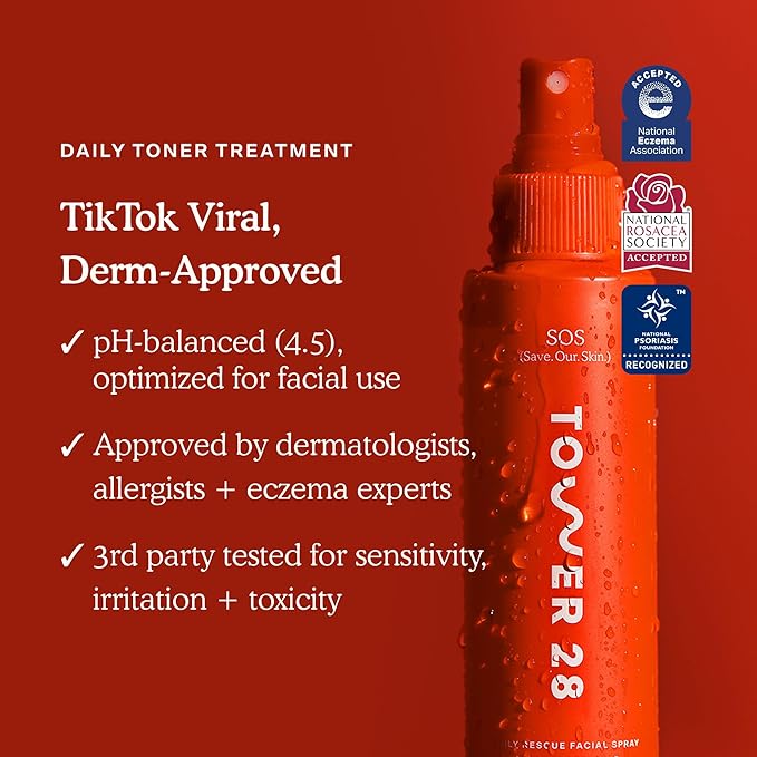 Tower 28 SOS Daily Rescue Facial Spray - Hypochlorous Acid Spray to Help Reduce Redness, Calm Irritation + Alleviate Flare-Ups - Purifying Travel Size Face Toner - Everyday Skin Care Essential (1 oz) - Bloomnest
