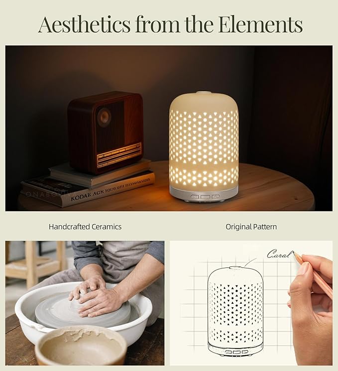 Essential Oil Diffuser – 2.4MHz Ultrasonic Aromatherapy Diffuser, Health Night Light, Timer & Auto Shut-Off, BPA-Free, 120ml Ceramic Scent Diffuser for Home,Yoga, Spa, Meditation, Hotel - Bloomnest