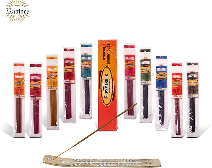 Hem Incense Sticks -10 Scents Veriety Pack 12 Sticks Each-11 Inches, 120 Total Stick- with Natural Inscent Holder, Aromatic Assorted Hand Dipped Insense-Sticks
