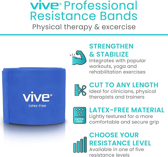 Vive Professional Resistance Bands - 25 Yard Non-Latex Roll for Physical Therapy, Lower and Upper Body Exercise Workout - Straight Elastic for Strength Training, Rehabilitation, Women, Men - Bloomnest