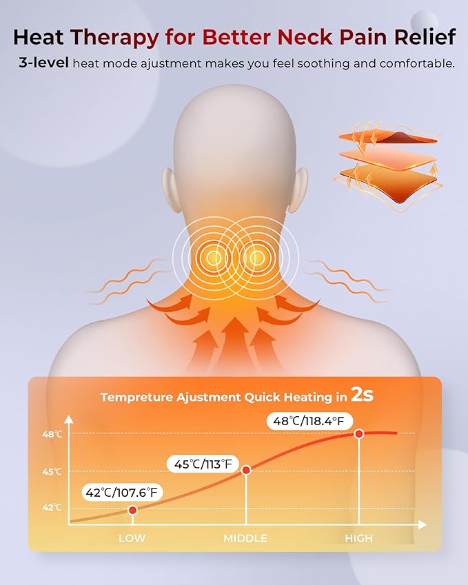 Heated Neck Stretcher with Red Light Therapy, Wireless Cervical Traction Device for TMJ Pain Relief and Shoulder Relaxer, Neck Traction Massager Pillow for Home/Office Used - Bloomnest