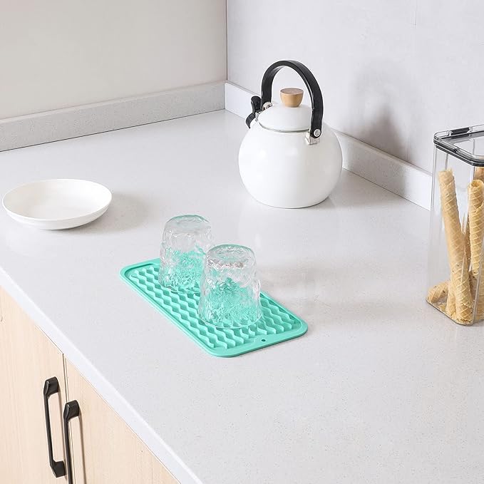 Silicone Dish Drying Mat for Multiple Usage,Easy clean,Eco-friendly,Heat-resistant Silicone Mat for Kitchen Counter or Sink,Refrigerator or Drawer Liner Mint S 12 inches x 6 inches - Bloomnest