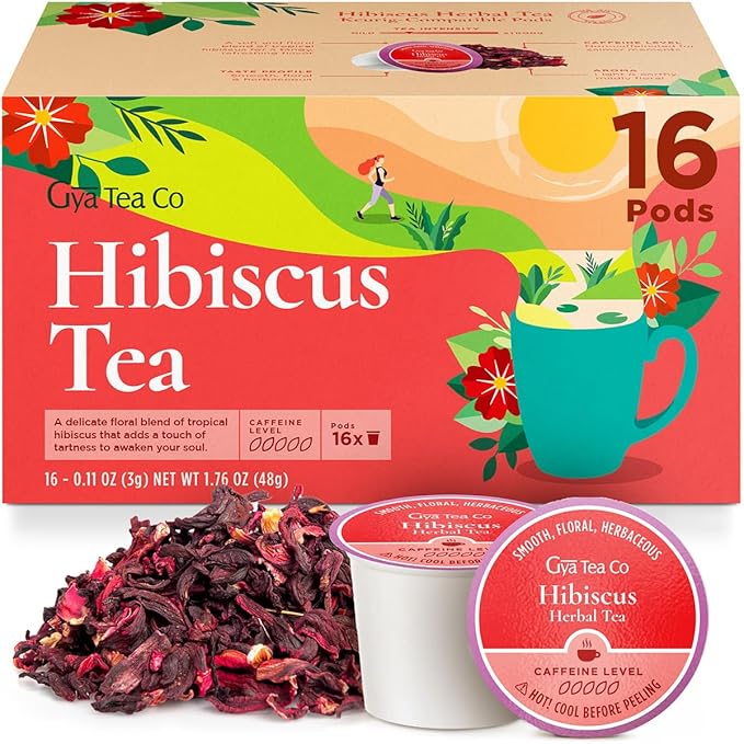 Gya Tea Co Hibiscus Tea Gift Set (16 Count) - Decaf Tea Pod for Lovers Get Well Gifts - Manually Harvested - Enjoy Hot or Iced - Bloomnest