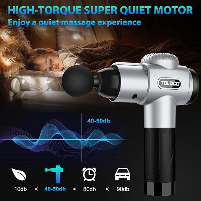 TOLOCO Massage Gun, Muscle Massage Gun Deep Tissue for Athletes with 10 Massage Heads, Electric Percussion Massager for Any Pain Relief, Gifts for Fathers Day, Silver - Bloomnest