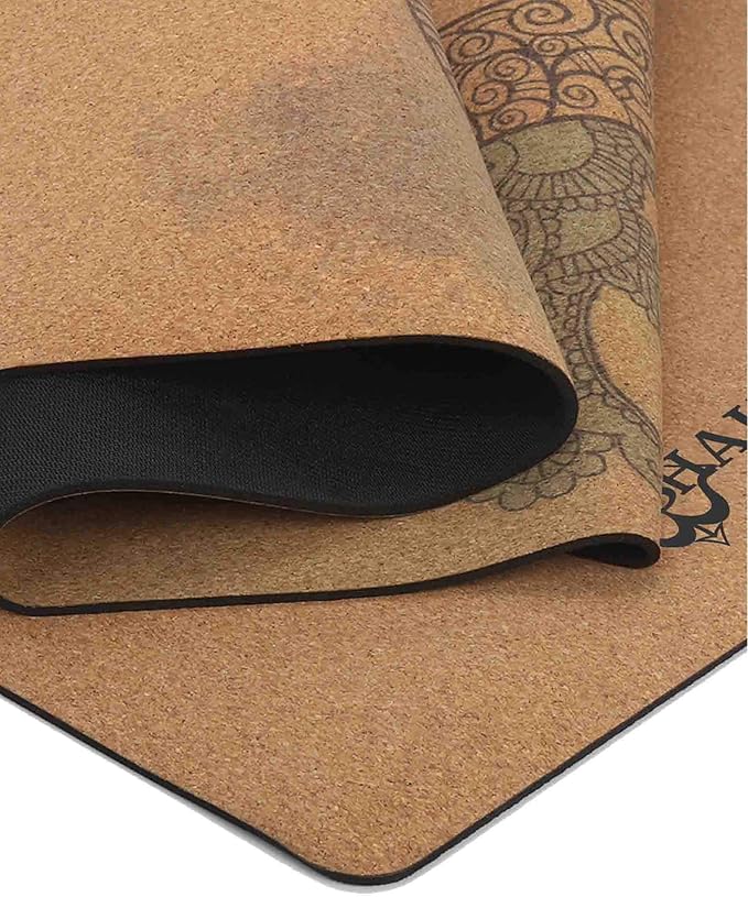 Shakti Warrior Cork Yoga Mat - Artist Designed, Premium Printed Eco-Friendly Non-Slip mat, Great for Regular & Hot Yoga, Pilates, Workouts 72 inch x 24 inch x 3mm Thick - Bloomnest