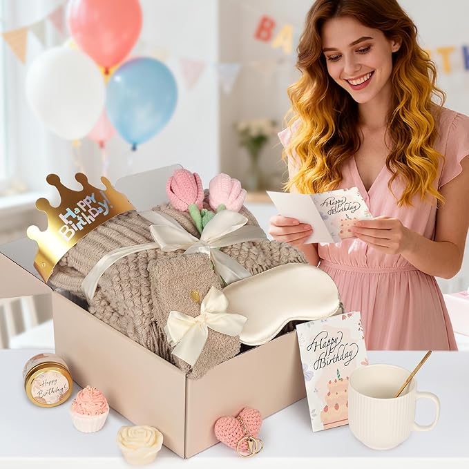Birthday Gifts for Women - 13PCS Unique Happy Birthday Gifts Basket for Mom Her Best Friend Sister Wife Girlfriend Coworker - Relaxing Spa Self Care Package Get Well Soon Gifts Set (Vanilla) - Bloomnest