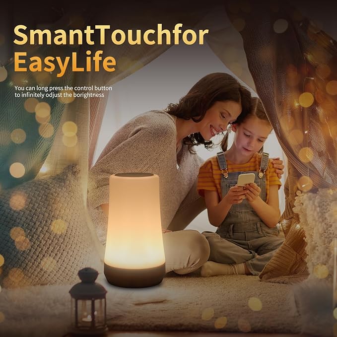 OORUN Touch Bedside Table Lamp,13 RGB Colors & 5 Brightness, USB Rechargeable Desk Lamp, Remote Control Dimmable Light with RGB Color Changing,Portable Lamp for Baby (F9) - Bloomnest