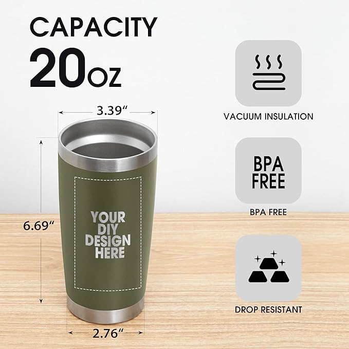 Personalized Custom Tumbler Print in USA 100 Pcs 20oz Stainless Steel Coffee Cup with Lid & Straw Double Wall Insulated Tumbler with Colorful Text Logo Photo - Bloomnest