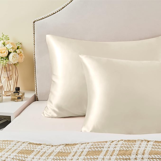 BEDELITE Satin Pillowcase for Hair and Skin, Super Soft and Cooling Similar to Silk Pillow Cases 2 Pack with Envelope Closure, Gift for Women Men(20"x26" Standard Size, Beige) - Bloomnest
