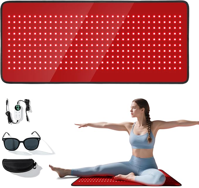 Red Light Therapy Mat for Full Body, Foldable 340 LEDs Near Infrared Light Therapy Pad, 660nm& 850nm 2in1 LEDs Light Blanket, High end Leather, 5 Power Levels UP to 65W, 29.6'x14'' PZJDSR