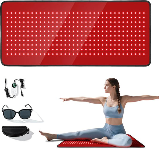 Red Light Therapy Mat for Full Body, Foldable 340 LEDs Near Infrared Light Therapy Pad, 660nm& 850nm 2in1 LEDs Light Blanket, High end Leather, 5 Power Levels UP to 65W, 29.6'x14'' PZJDSR