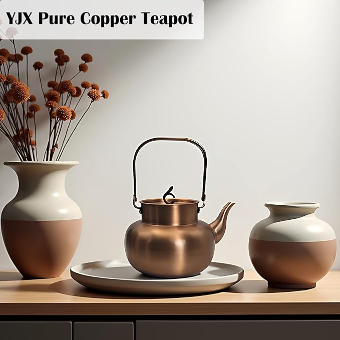YJX Pure Copper Tea Kettle For Stovetop, Chinese Style Non-Coating Teapot with Stainless Steel Tea Ball For Loose Tea, Solid Tea Pot (1600ml) - Bloomnest