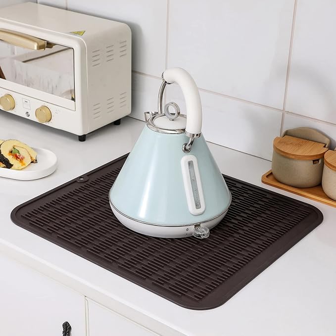Silicone Dish Drying Mat for Multiple Usage,Easy clean,Eco-friendly,Heat-resistant Silicone Mat for Kitchen Counter or Sink,Refrigerator or Drawer Liner Coffee 2XL 24 inches x 18 inches - Bloomnest
