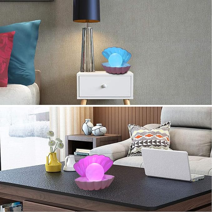 Shell Pearl Beach Themed Night Light, RGB 8 Colors Changing Mood Shell Pearl Lamps, Bedside LED Clamshell Portable Night Lights for Bar (Pink) - Bloomnest