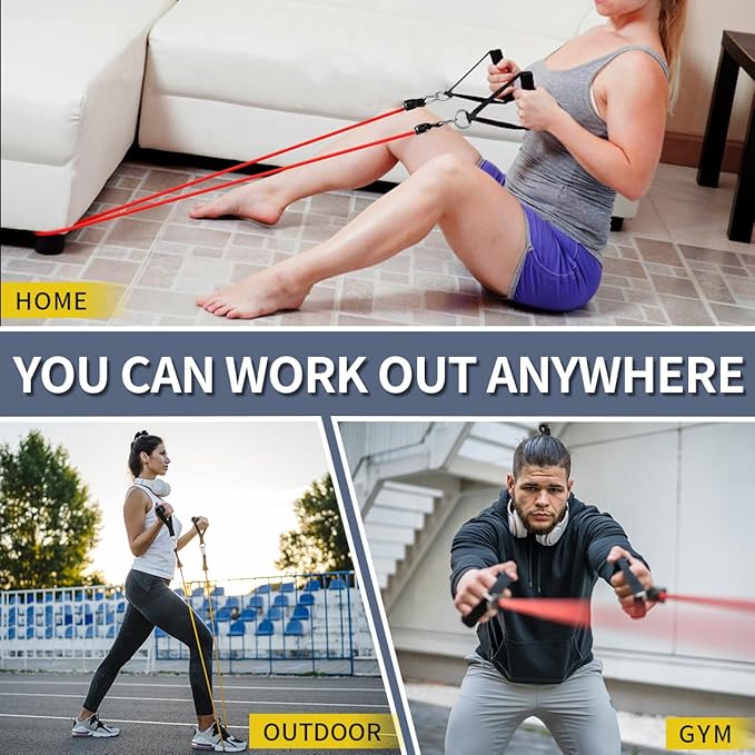 WHATAFIT Resistance Bands, Exercise Bands，Resistance Bands for Working Out, Work Out Bands with Handles for Men and Women Fitness, Strength Training Home Gym Equipment - Bloomnest