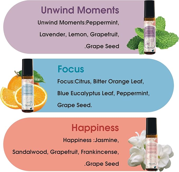 Aromatherapy Essential Oil Roll-On Set – 6x10ml Essential Oil Blends with Roller Bottles, Portable Essential Oils for Diffusers for Home,Relaxing Gift for Women & Men - Bloomnest