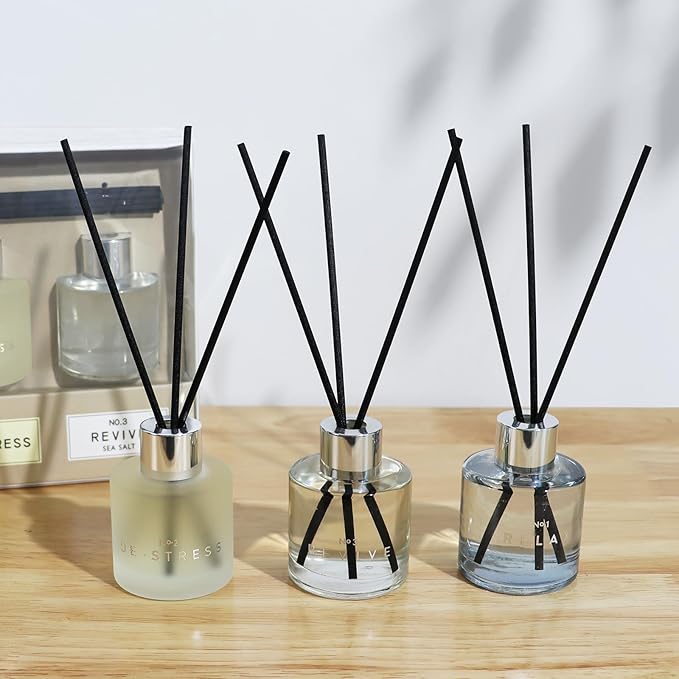 3 Pack Fragrance Reed Diffuser, 50ML Lavender Jasmine Patchouli Aromatherapy Diffuser Set with 12 Black Fiber Sticks,Air Freshener for Bedroom Bathroom Office, 8.2X 6.6X 2.1 inch - Bloomnest