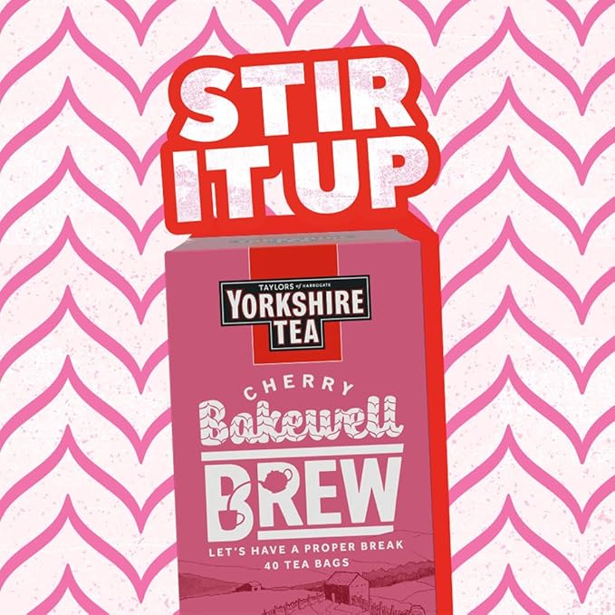 Yorkshire Tea Cherry Bakewell Brew, Pillow Tea Bags, 40 Count (Pack of 1), Caffeinated, Enjoy Hot or Iced, 40 Teabags - Bloomnest