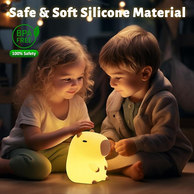 Attivolife Capybara Night Light for Kids, Animal Silicone Night Lamp USB Rechargeable, Touch Control with Dimmable & Timer, Cute Home Bedside Decor Portable, Kawaii Birthday Xmas Gift for Girl Boy - Bloomnest