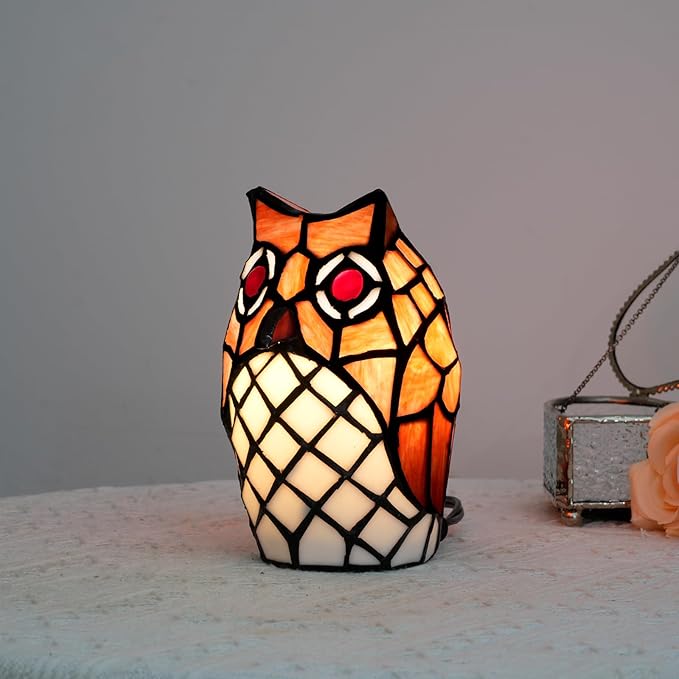 Tiffany Lamp Stained Glass lamp Small Bedside Table Lamps for Living Room Home Decor,Girls Women Birthday Halloween Christmas Thanksgiving Day Gift,Owl - Bloomnest